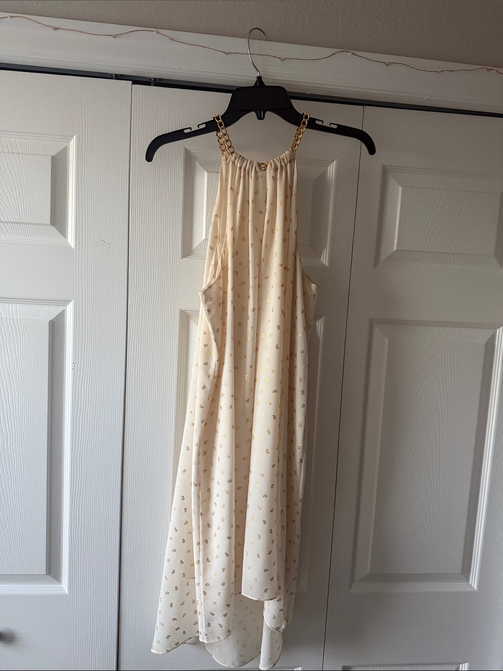 Michael Kors Cream Halter High-Low Dress with Gold Chain Straps